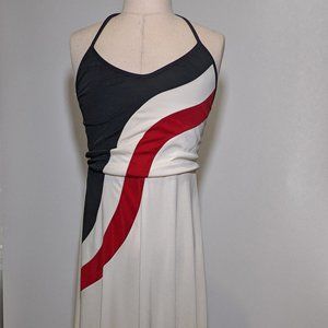 Vintage 1970s Colorblock Midi Halter Dress
